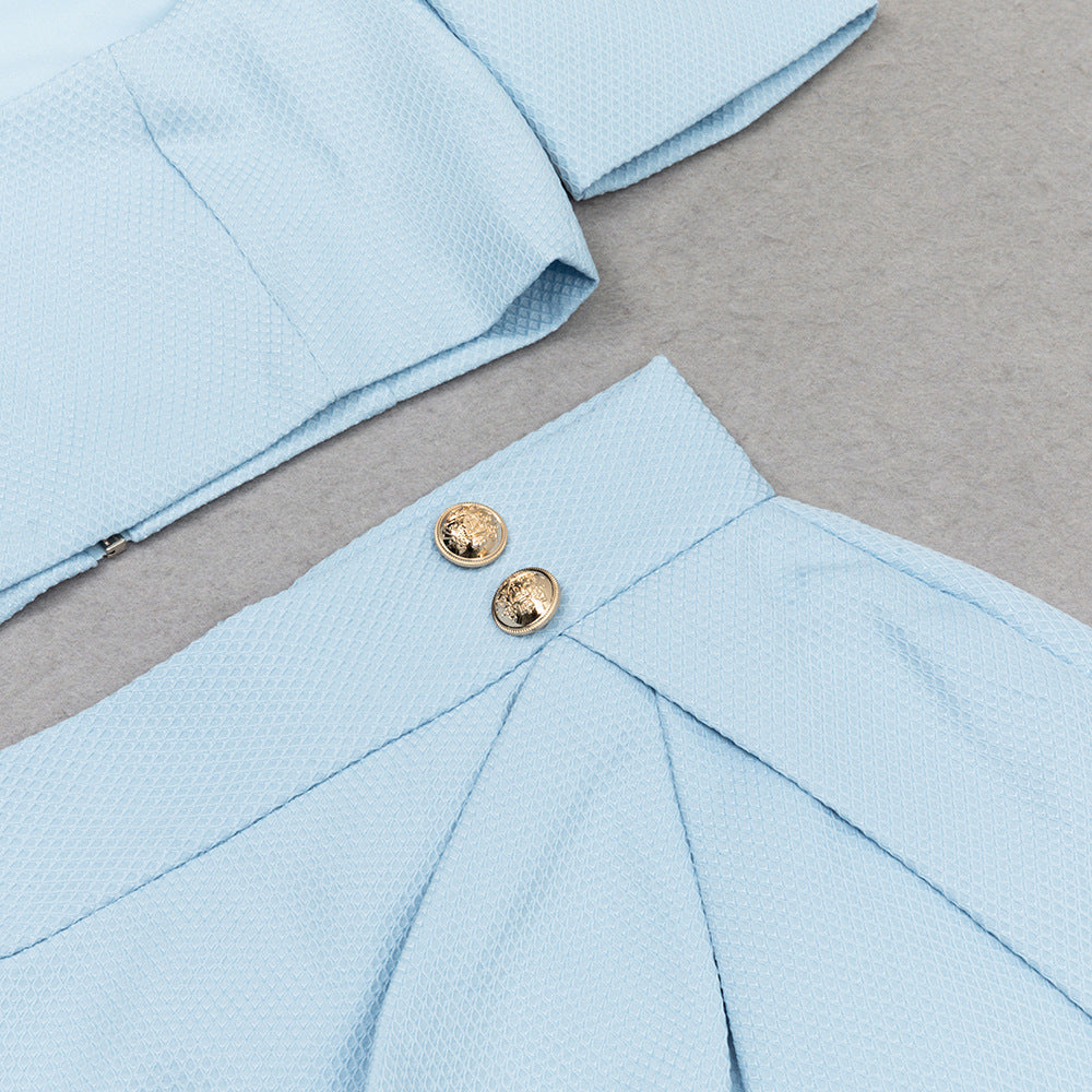 Puff Sleeve Crop Top and Wrap Skirt Set - Chiccharm