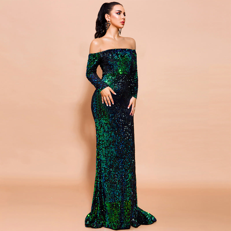 Strapless Long Sleeve Sequins Party Dress