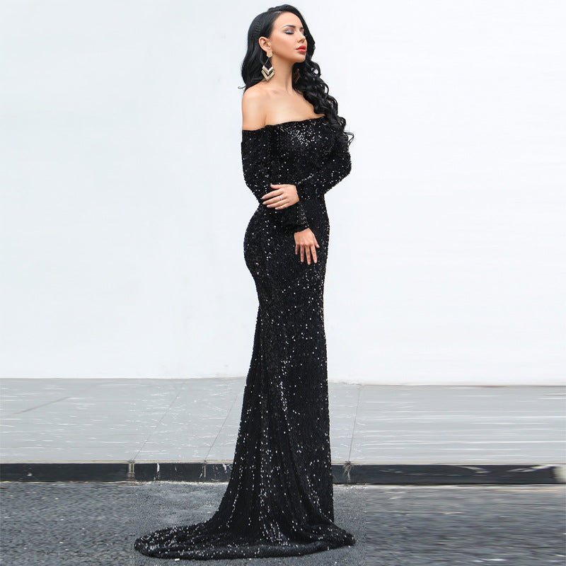 Strapless Long Sleeve Sequins Party Dress