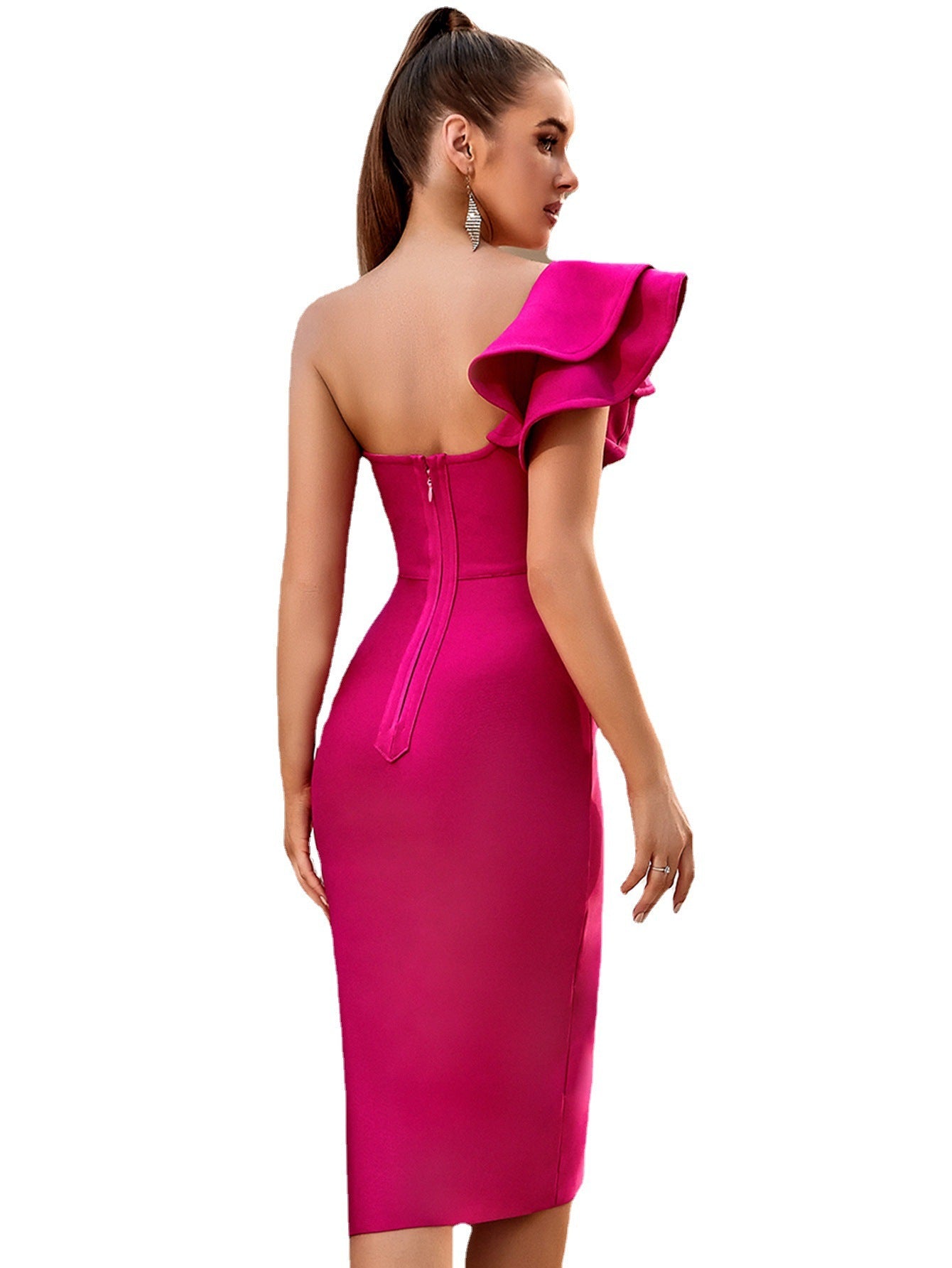 One-Shoulder Ruffled Corset Midi Dress - Chiccharm