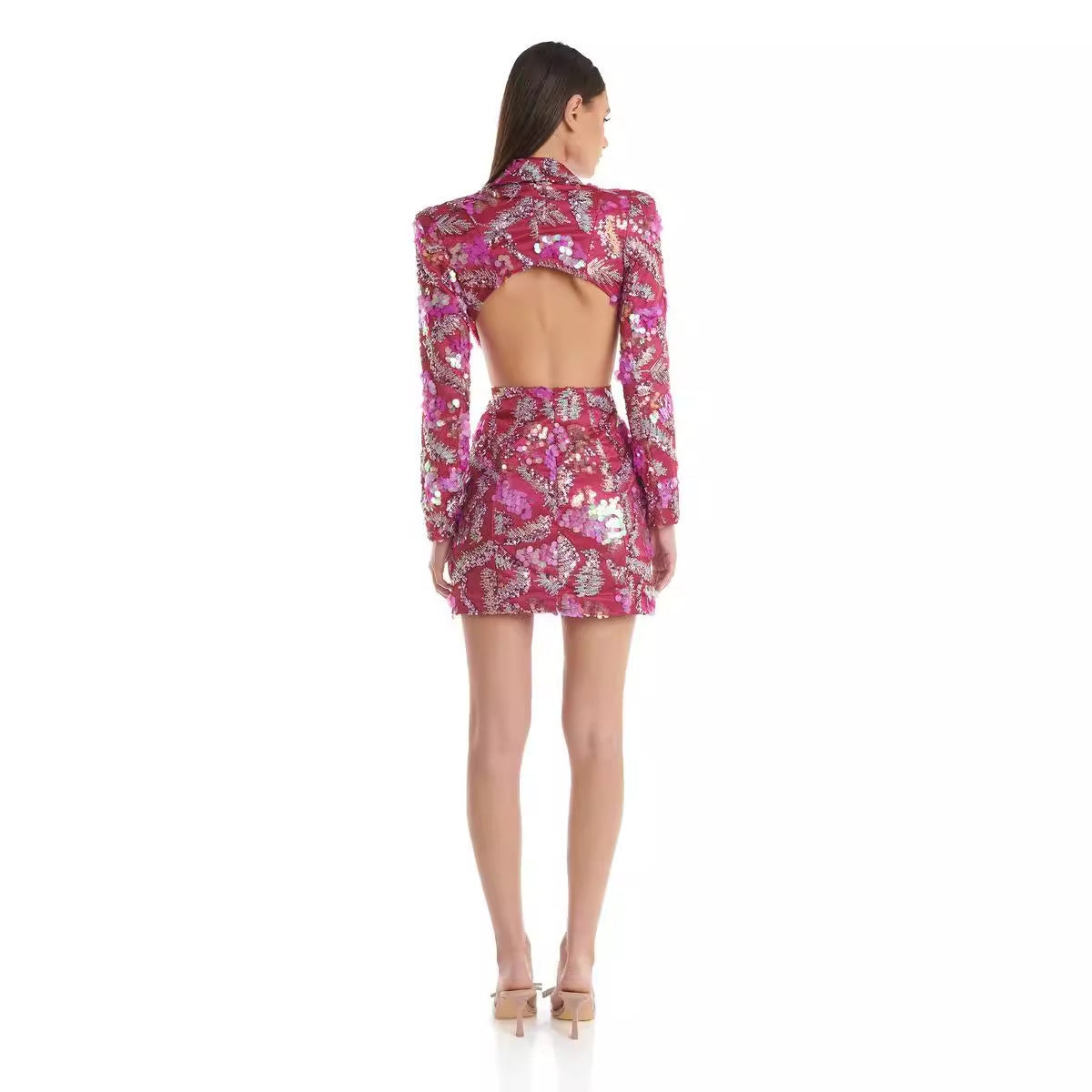 Sequined Blazer Mini Dress with Cutout Back