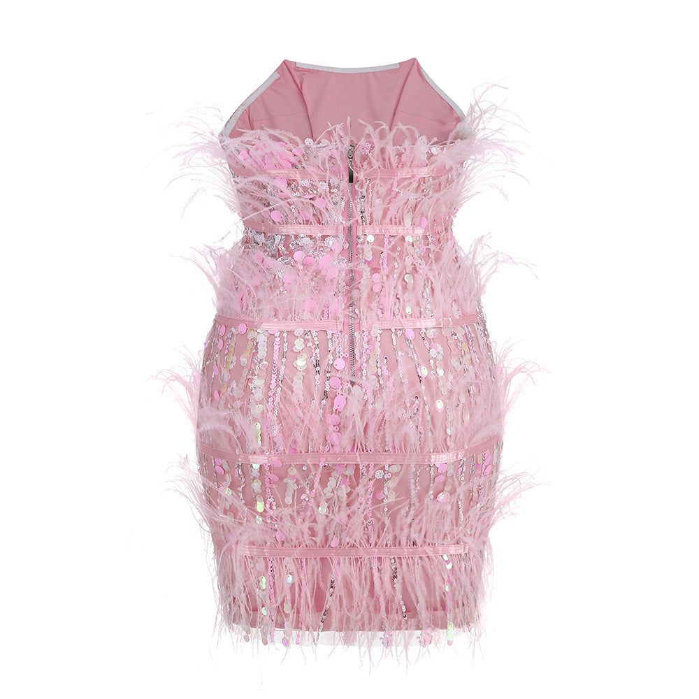 Feathered Sequin Glam Mini Dress
