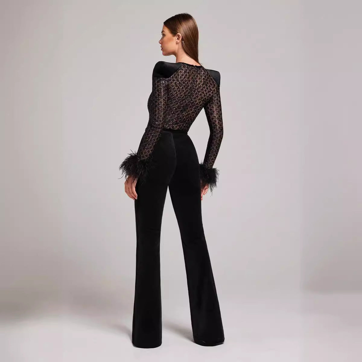 Lace Feather Sequins Bandage Jumpsuit