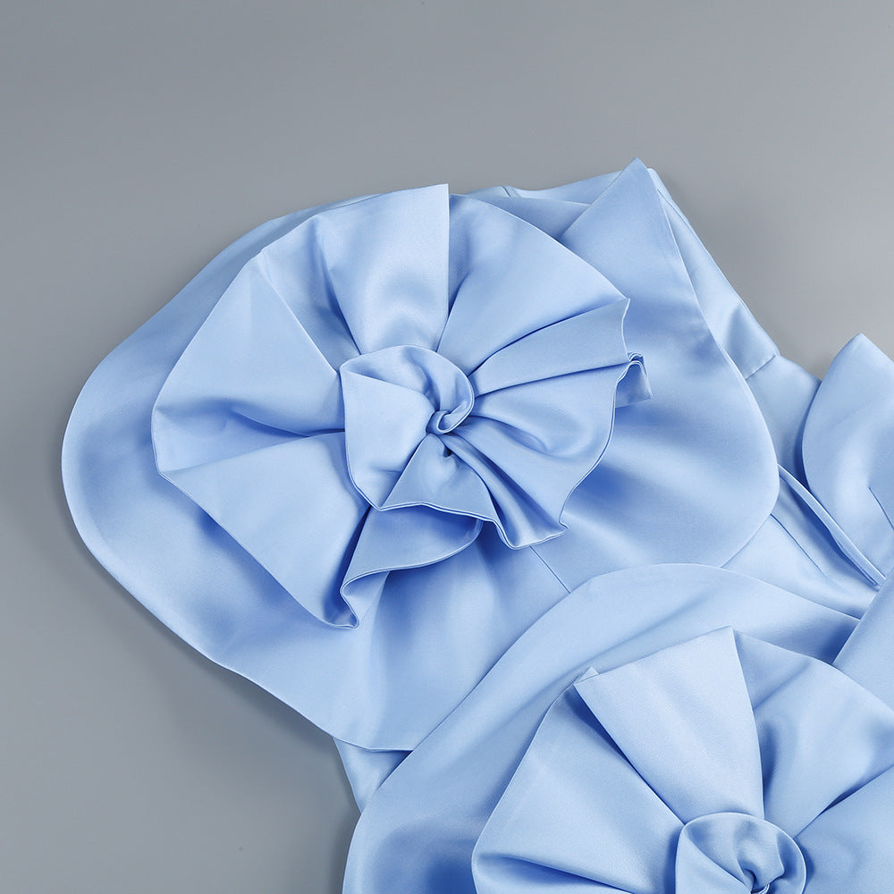 Satin Rosette Statement Mini Dress