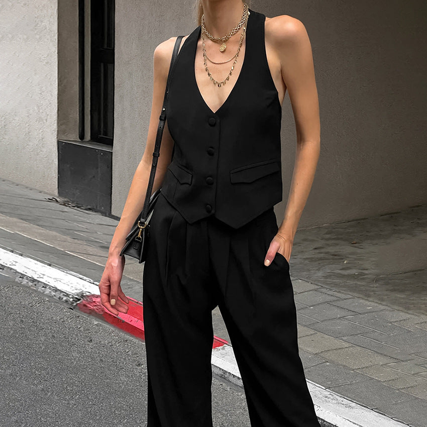 Halter Vest Wide-Leg Suit - Chiccharm