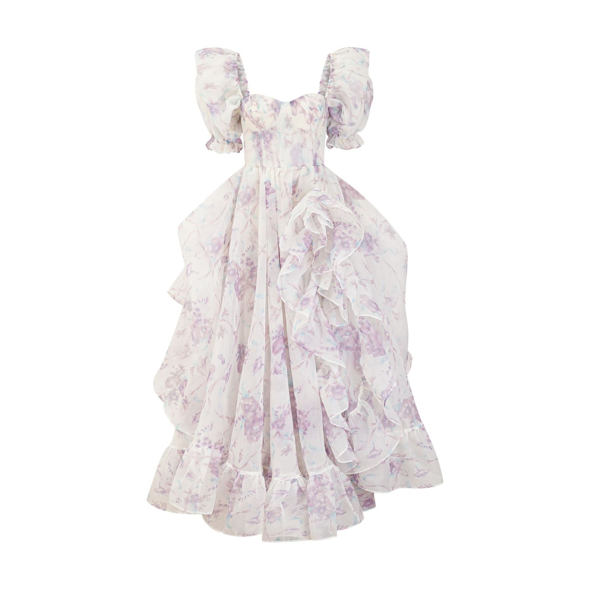 Whimsical Floral Ruffle Gown