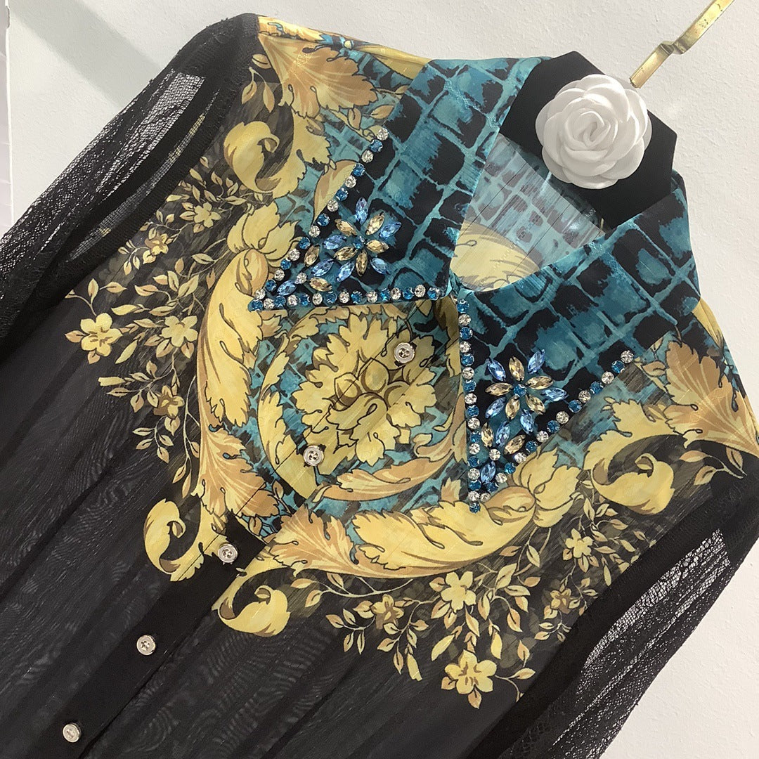 Baroque Print Long Sleeve Top Shorts Suit - Chiccharm