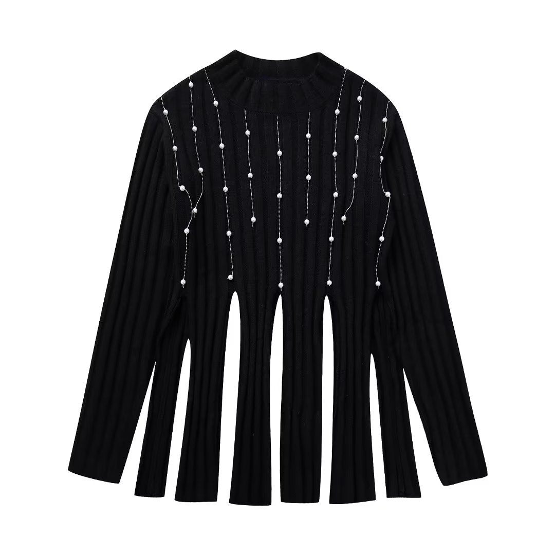Pearl Decorated Tassel Sweater