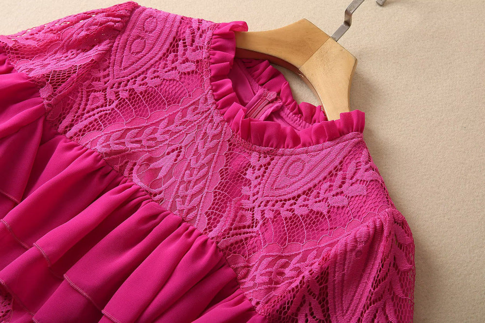 Layered Ruffle Lace Midi Dress - Chiccharm
