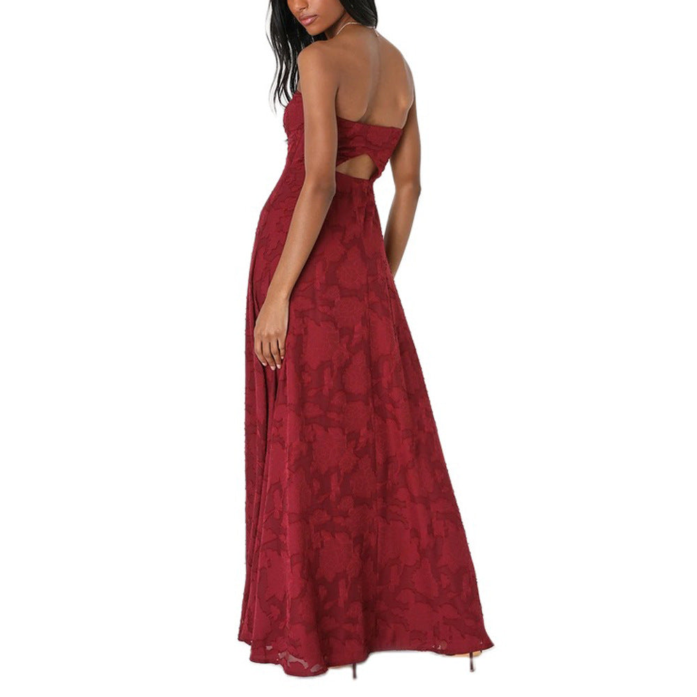 Strapless Embroidery Dress with Front Slit - Chiccharm