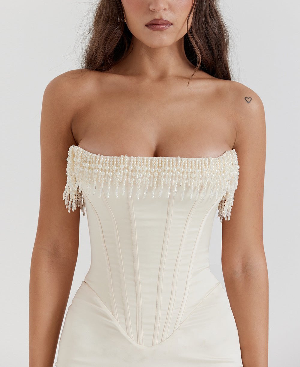 Strapless Corset Dress with Embellishments - Chiccharm