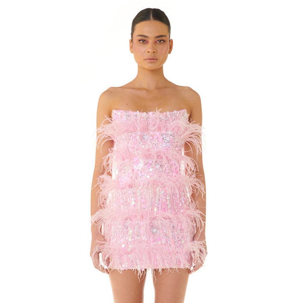 Feathered Sequin Glam Mini Dress