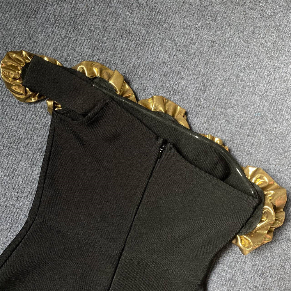 Floral Appliqué One-Shoulder Dress
