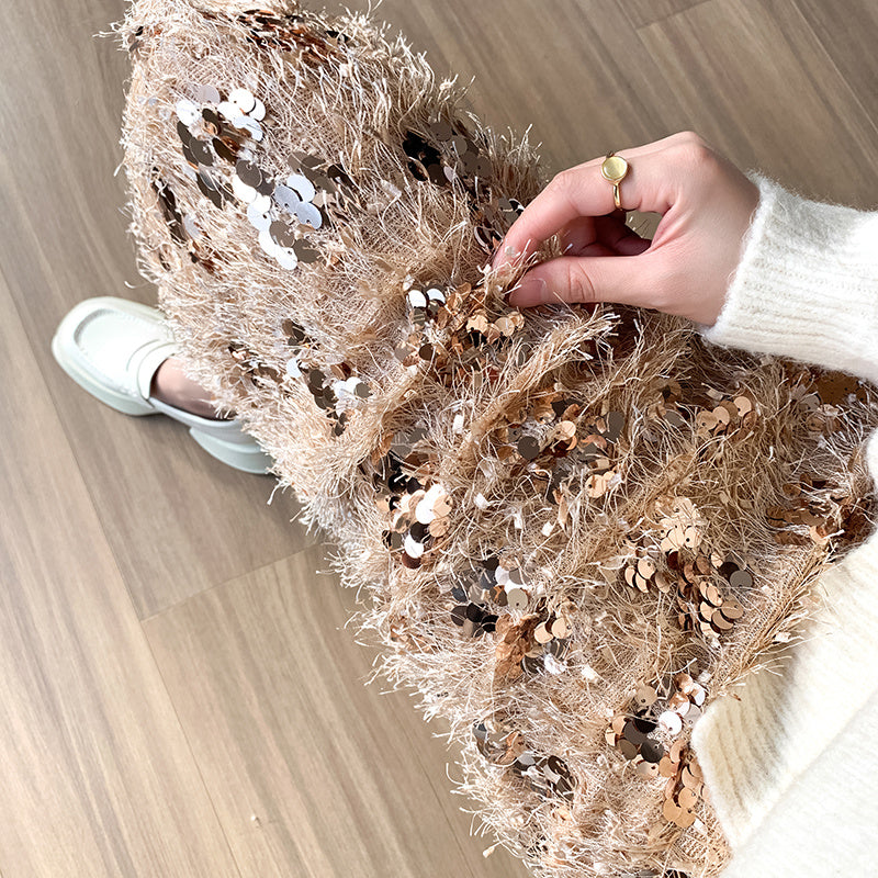 Artistic Feathered Sequin Skirt