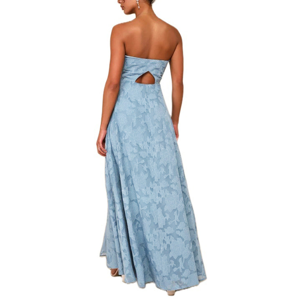 Strapless Embroidery Dress with Front Slit - Chiccharm