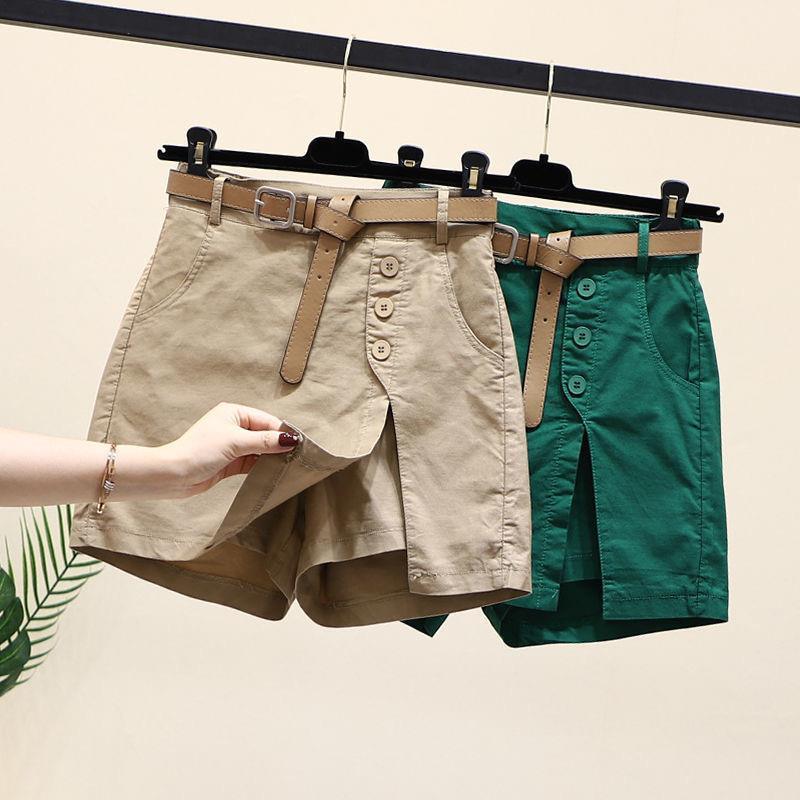 Button High Waist With Belt Cotton Shorts - Chiccharm