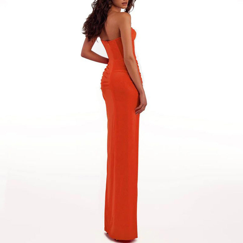 Draped Bustier Maxi Dress with Thigh-High Split - Chiccharm