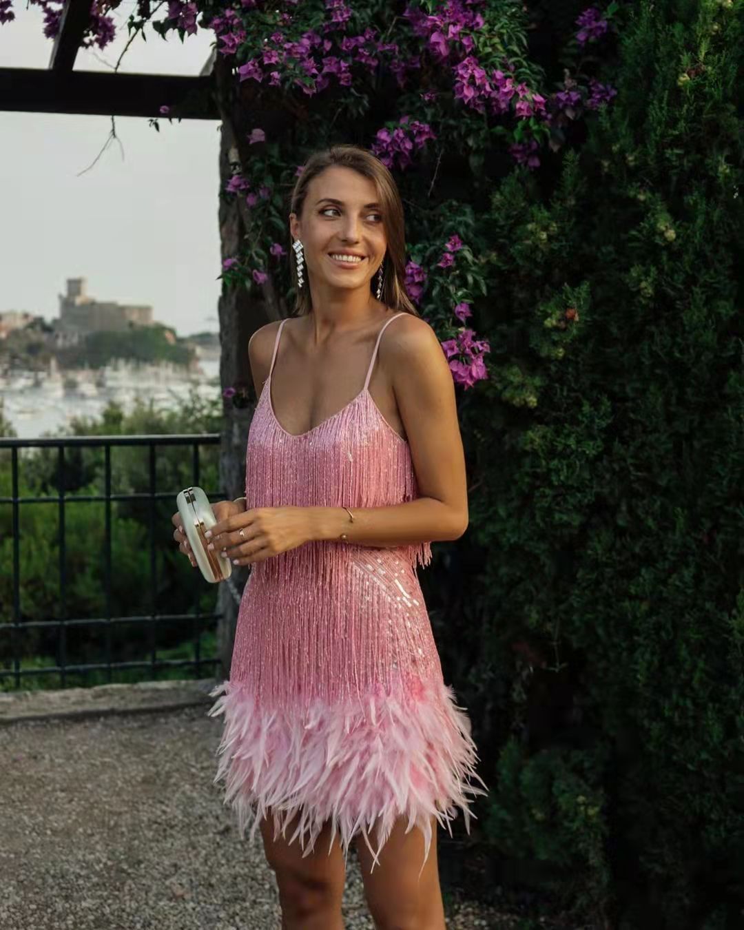 Tassel Sequins Feather Stitching Dress - Chiccharm