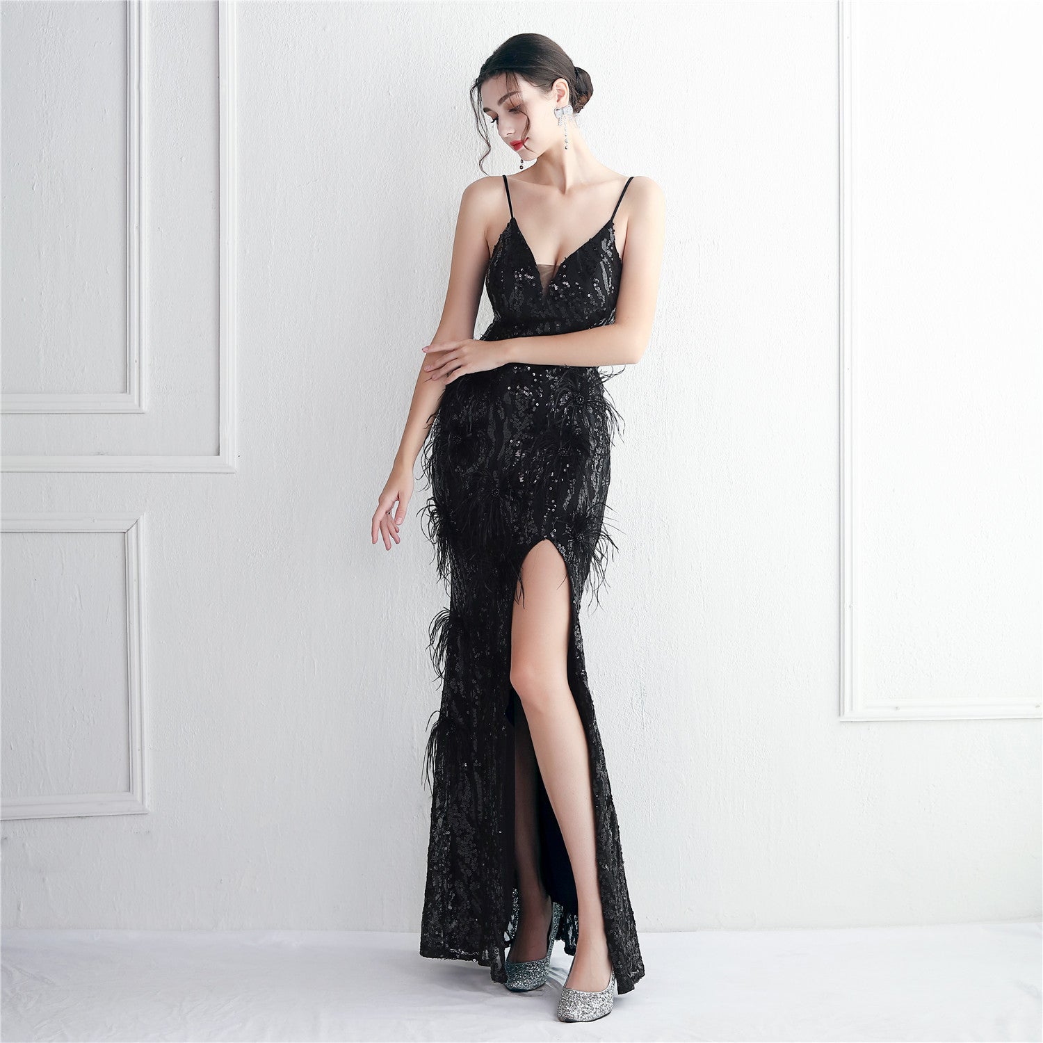 Luxe Plumage Sequin Gown