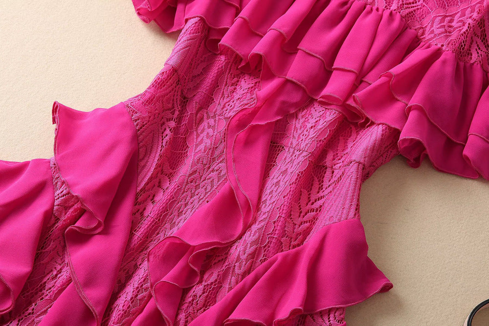 Layered Ruffle Lace Midi Dress - Chiccharm