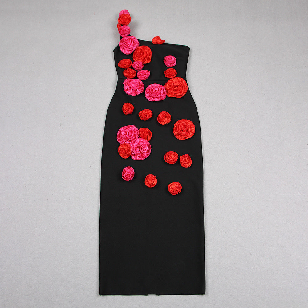 Rose Cascade Illusion Dress