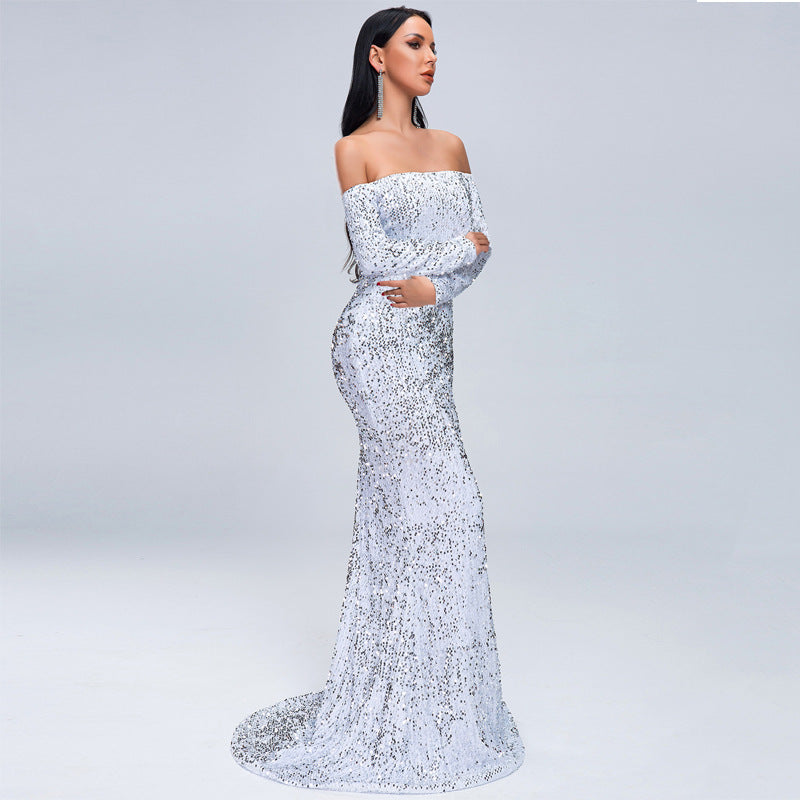 Strapless Long Sleeve Sequins Party Dress