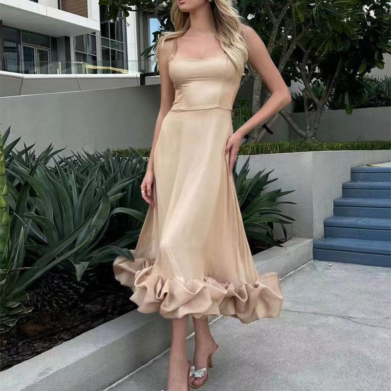 Elegant Ruched Hem Midi Dress - Chiccharm