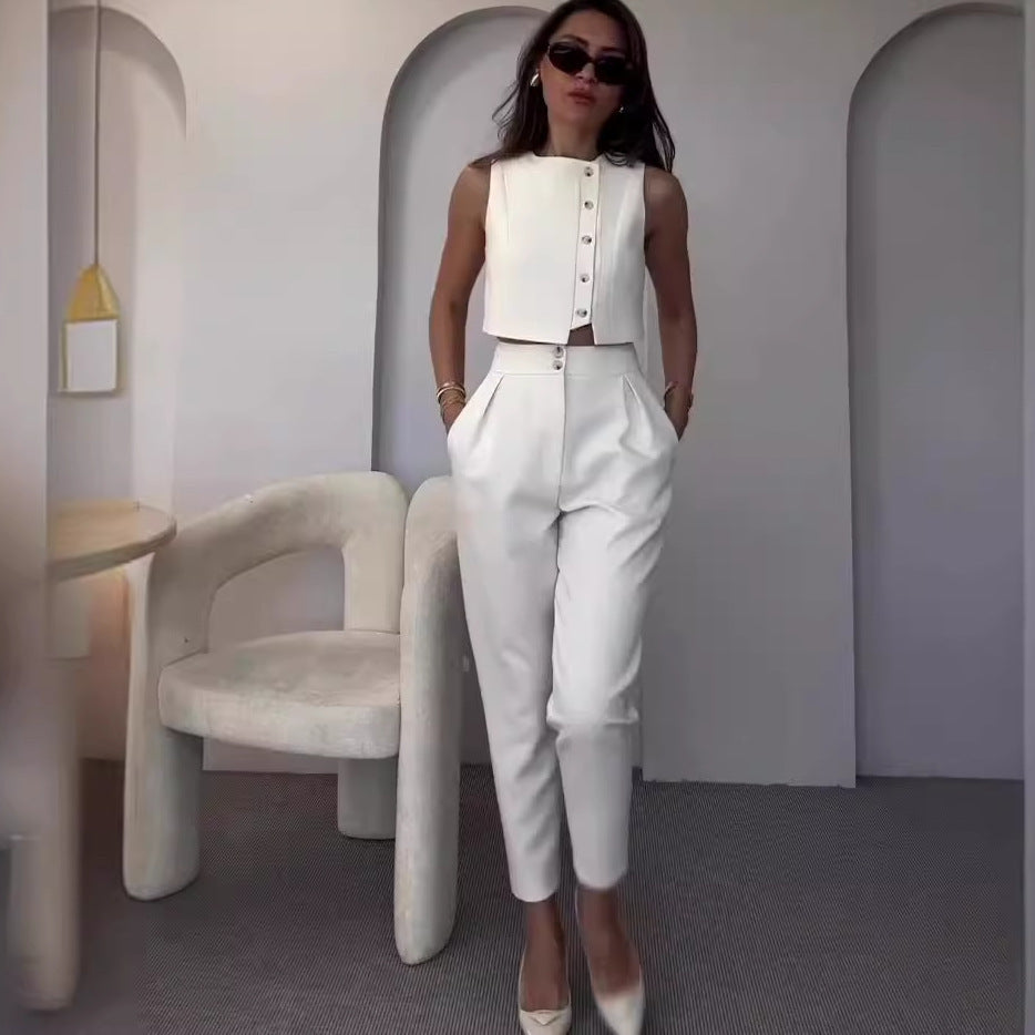 Asymmetrical Buttoned Crop Top Suit - Chiccharm