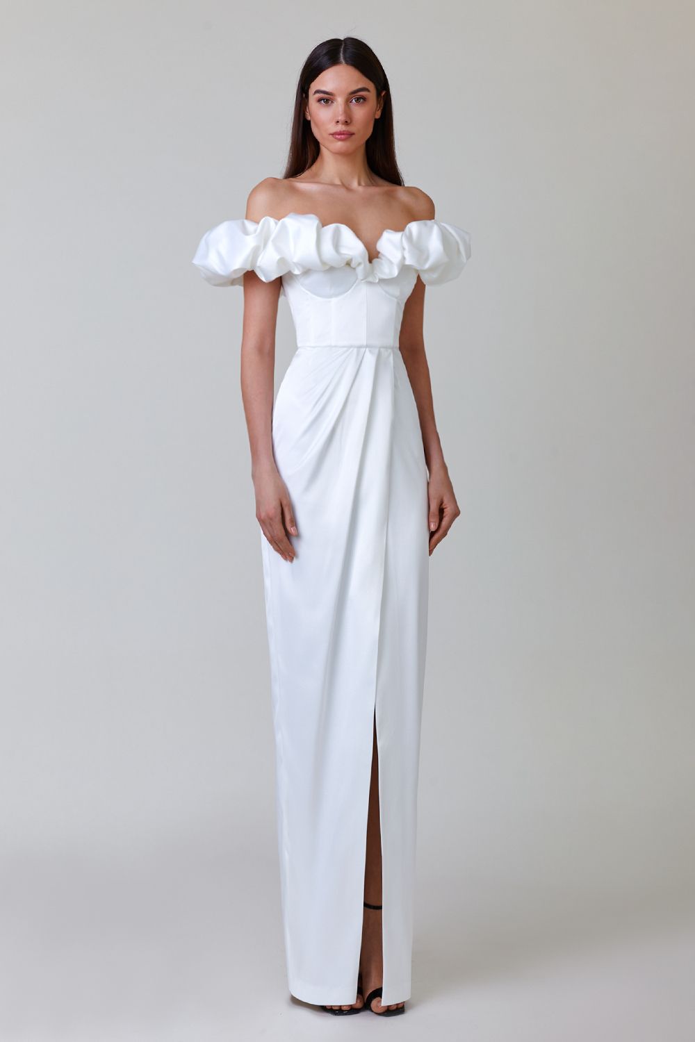 Sleek Off-Shoulder Ruffle Gown - Chiccharm