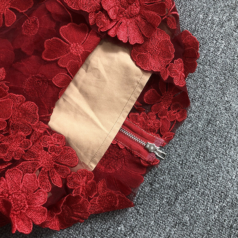 Strapless Floral Lace Midi Dress