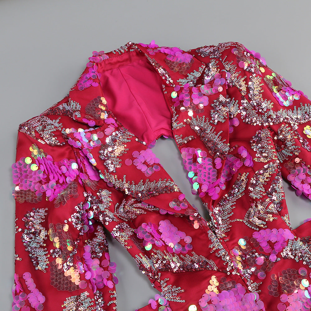Sequined Blazer Mini Dress with Cutout Back