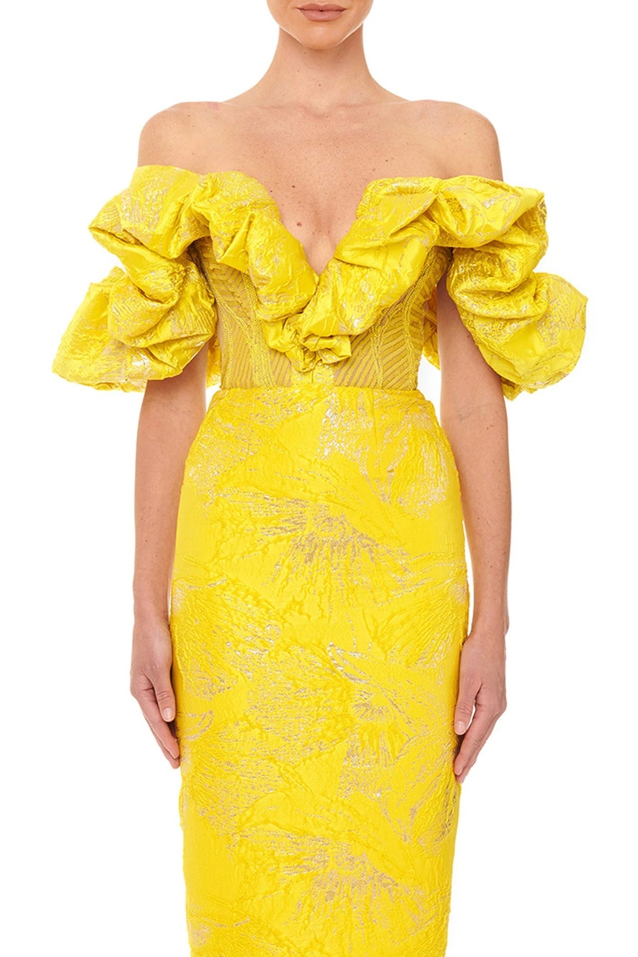 Off-Shoulder Floral Textured Bodycon Dress - Chiccharm