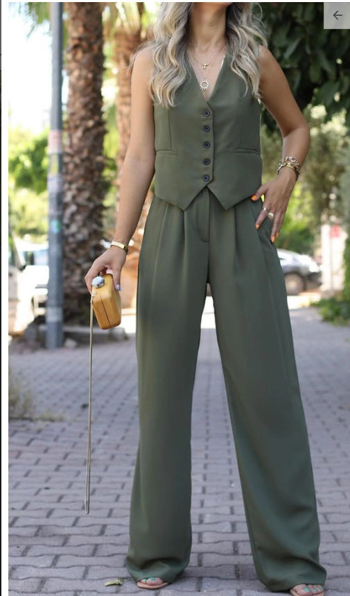 V-neck Sleeveless Wide-Leg Suit - Chiccharm