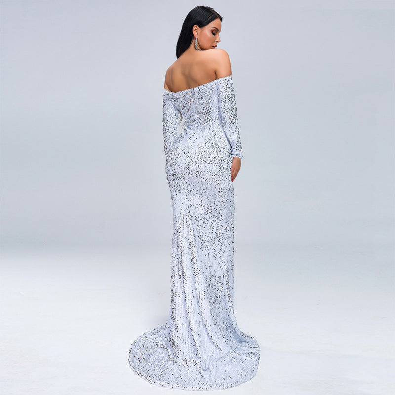 Strapless Long Sleeve Sequins Party Dress