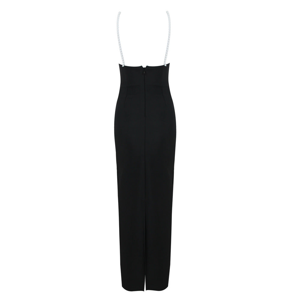 Pearl Suspender Flowers Slit Dress