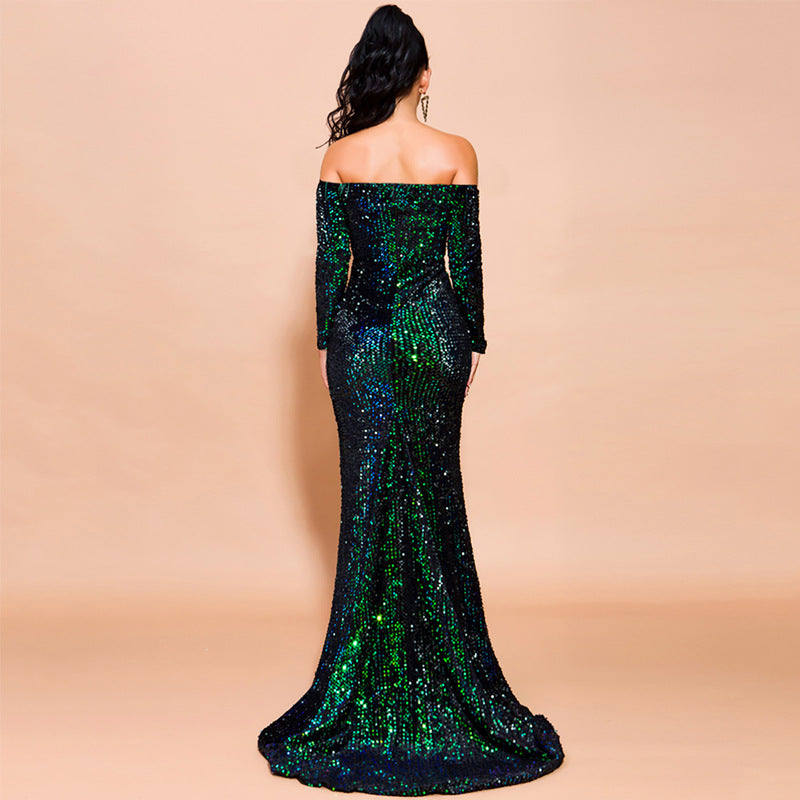 Strapless Long Sleeve Sequins Party Dress