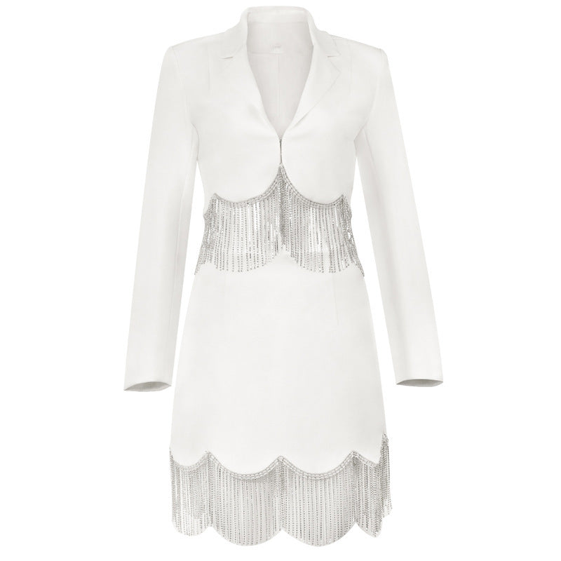 Tailored Blazer and Embellished Mini Skirt Temperament Suit - Chiccharm