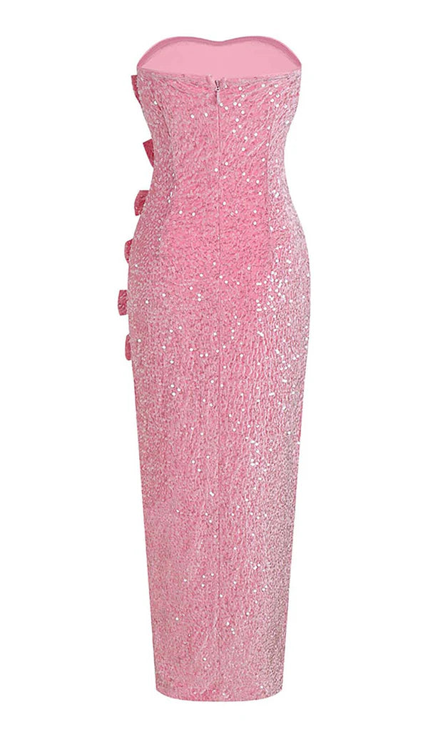 Bow Detail Sequin Pink Dress