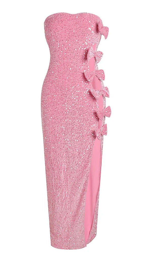 Bow Detail Sequin Pink Dress