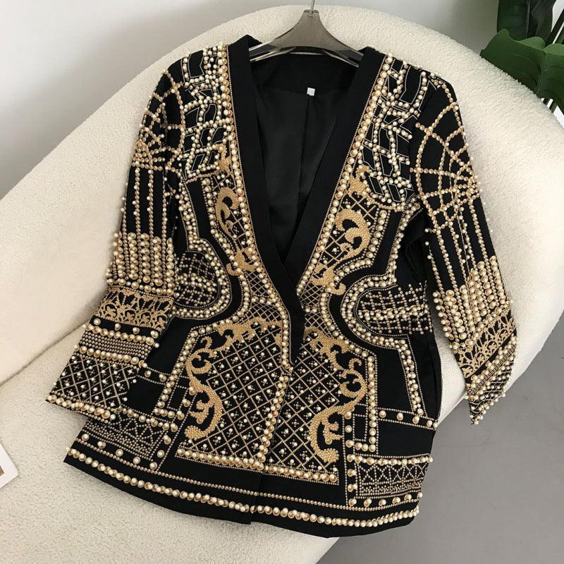 Pearl-Embellished Statement Blazer Dress - Chiccharm