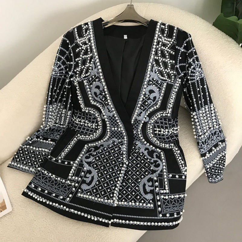 Pearl-Embellished Statement Blazer Dress - Chiccharm