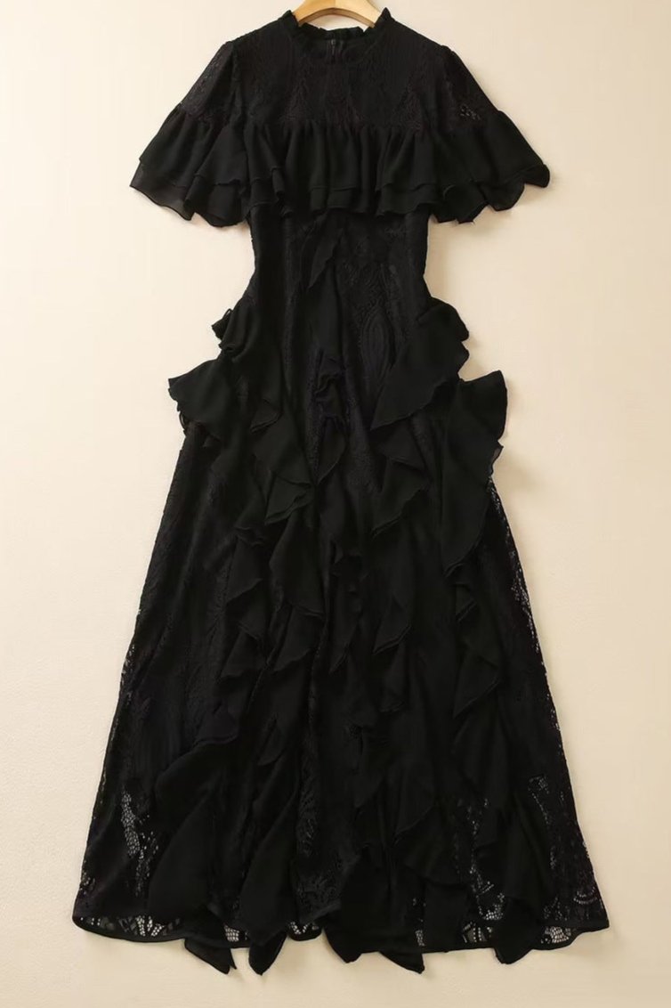 Layered Ruffle Lace Midi Dress - Chiccharm