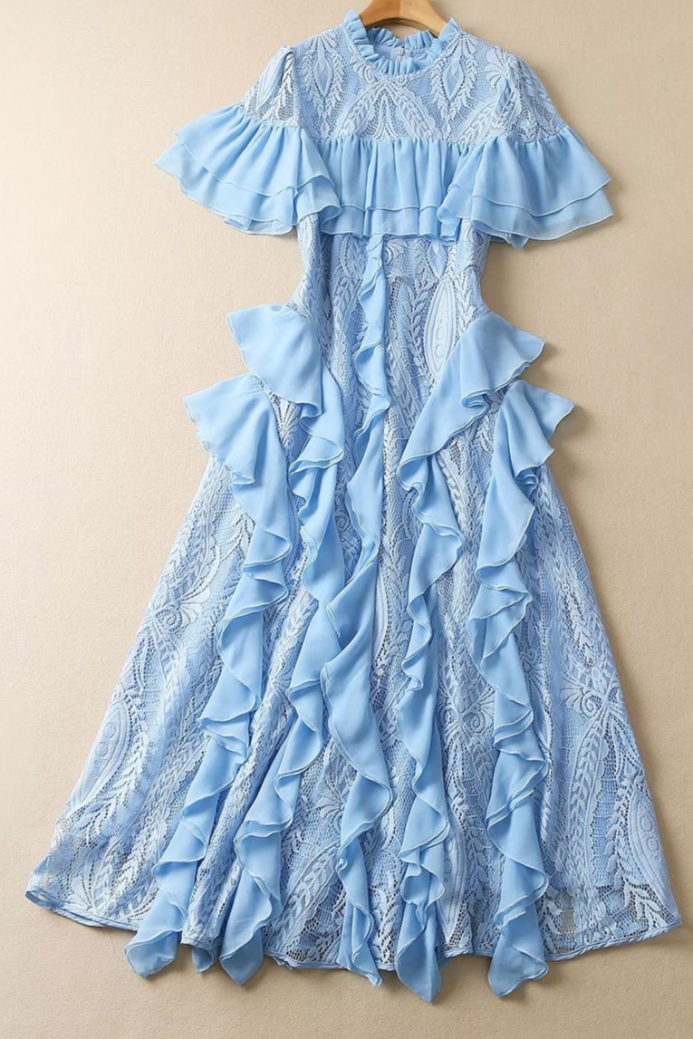Layered Ruffle Lace Midi Dress - Chiccharm