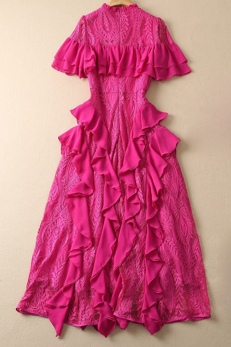 Layered Ruffle Lace Midi Dress - Chiccharm