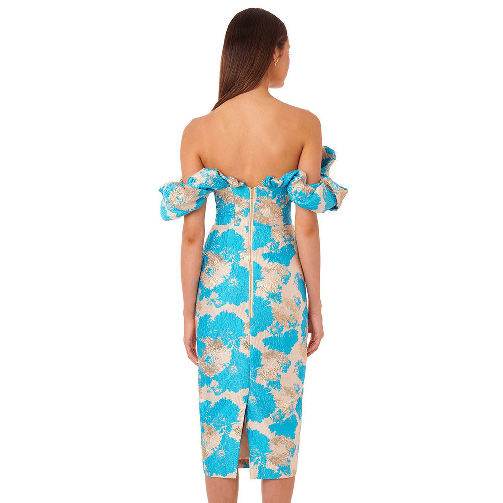 Off-Shoulder Floral Textured Bodycon Dress - Chiccharm