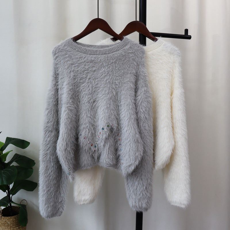 Irregular Faux Fur Knitted Sweater