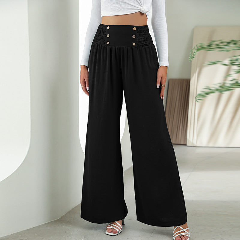 Straight Wide Leg Pants Elastic High Waist - Chiccharm