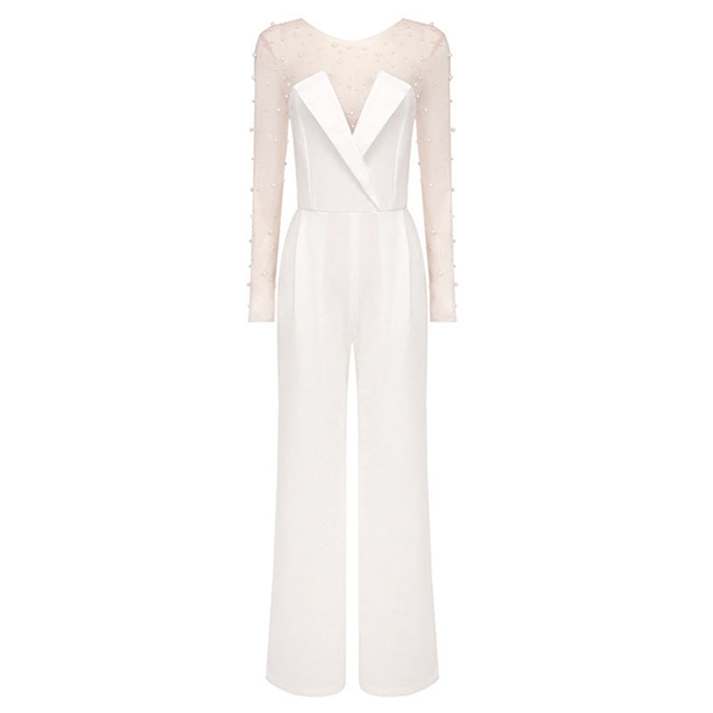 Mesh Top White Jumpsuit