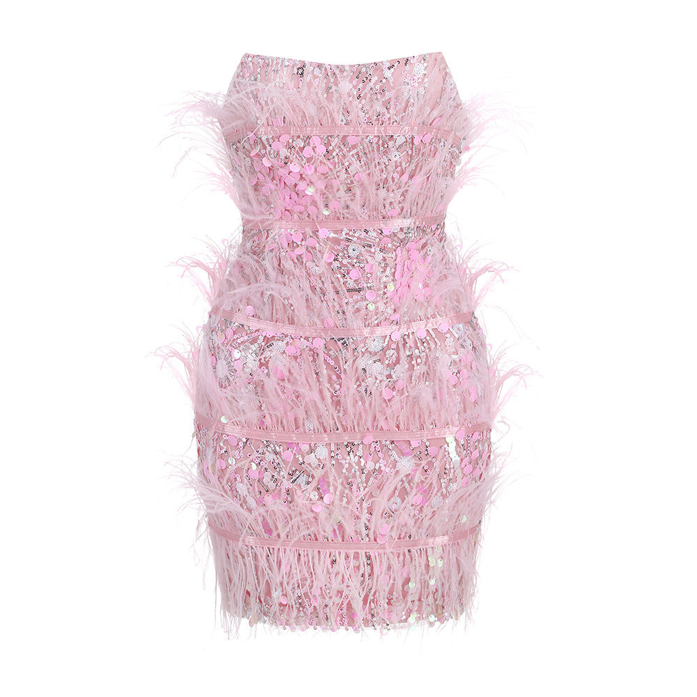 Feathered Sequin Glam Mini Dress