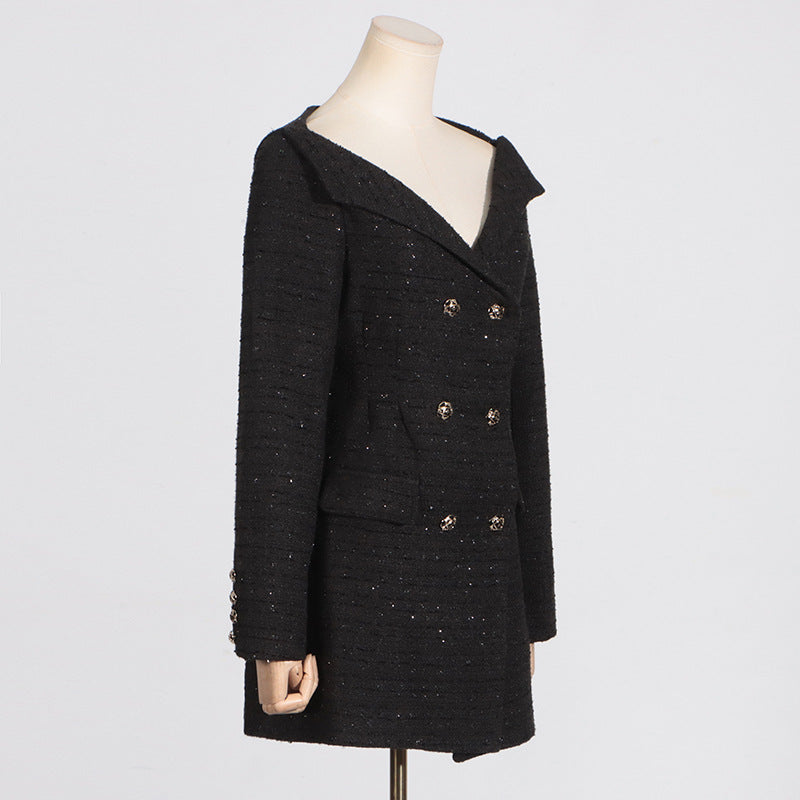 Off-shoulder Double-Breasted Blazer Dress - Chiccharm